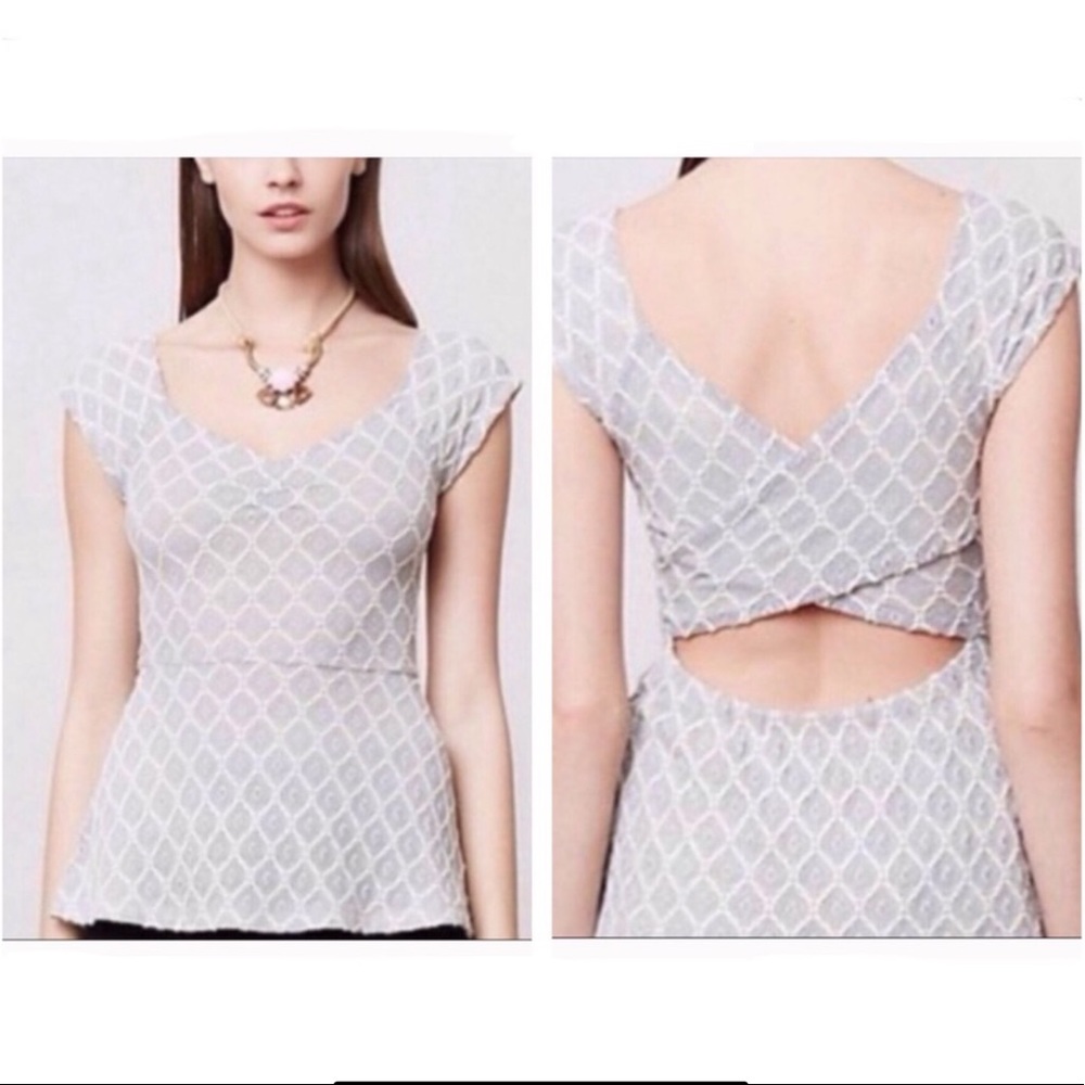 Anthropologie Deletta Cross Back Peplum Grey Top